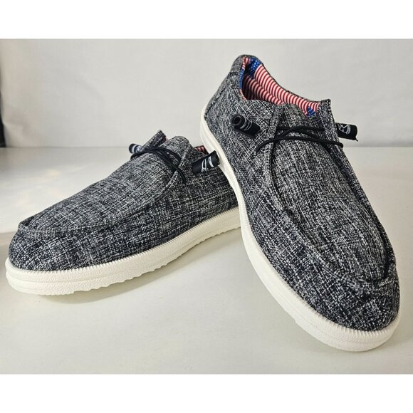 Mens Casual Loafers 12.5/47 Slip-On Boat Shoes Black/White Lightweight Comfort - Picture 2 of 10